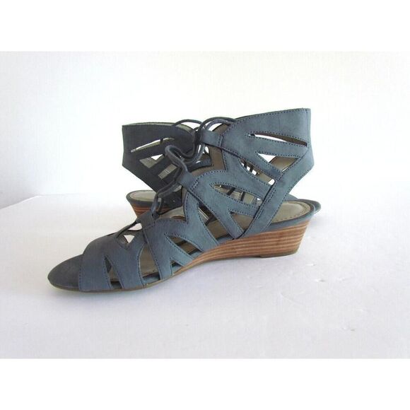 New Franco Sarto Sandals Leather Size 7 Upstart Strappy Gladiator Wedge Blue - Picture 7 of 15